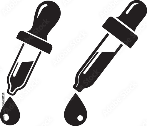 Silhouette icon of dropper with falling drops in black