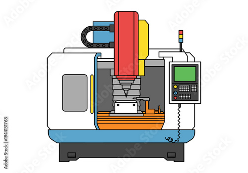 Modern CNC milling machine with digital control panel and automated tool changer