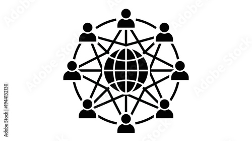 Illustration of global connectivity with interconnected people around a central globe