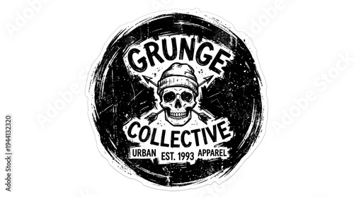 Grunge Collective Urban Apparel Logo Featuring Skull and Crossed Axes in Distressed Style