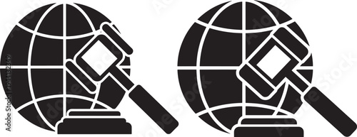 Gavel and globe silhouette icons for justice and law