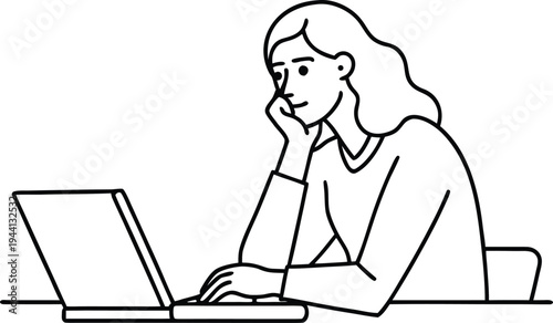 Vector illustration of a woman working on a laptop