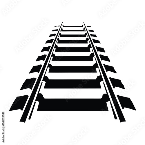 Vector railroad tracks icon, railway line symbol, black and white train track illustration