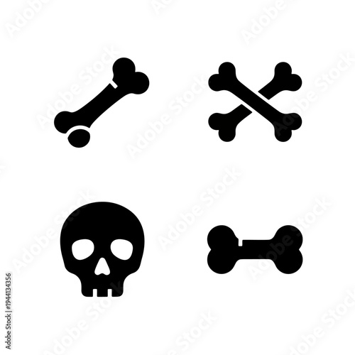 Pirate and anatomy themed silhouettes including human skull, crossbones, and individual bone shapes.