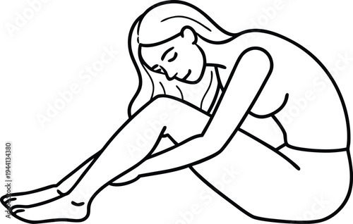 Vector illustration of a sad woman sitting alone