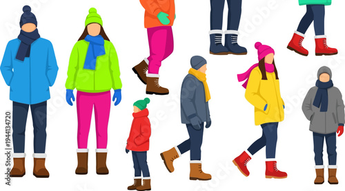 Diverse group of people wearing various winter fashion styles