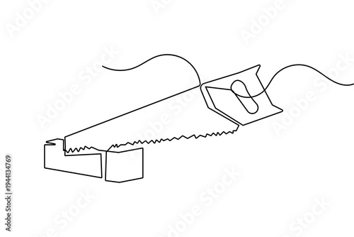Metal saw continuous one line drawing minimalist style isolated outline vector illustration