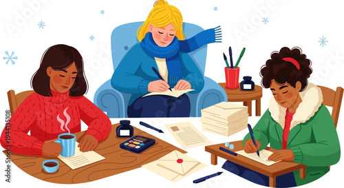 Wallpaper Mural Group of diverse women writing letters in a cozy room Torontodigital.ca