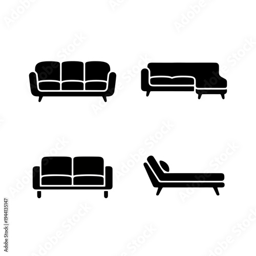 Living room furniture icons featuring sofa, couch, and lounge seating silhouettes.