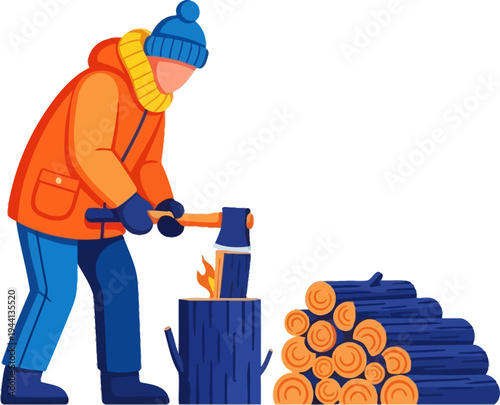 Wallpaper Mural Man splitting firewood with an axe in winter Torontodigital.ca