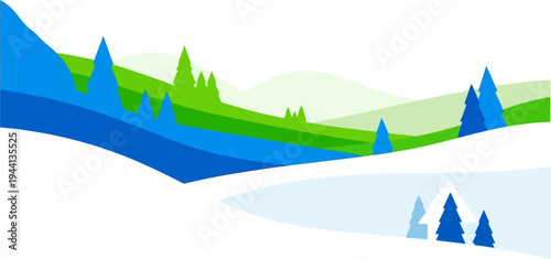 Wallpaper Mural Minimalist winter landscape with snowy hills and pine trees Torontodigital.ca