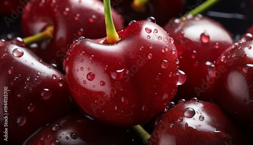 close up of sweet cherry berries with water droplets highlighting antioxidant content macro photography natural vitamin rich fruit