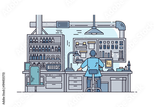 Scientist working in a modern laboratory with advanced equipment and research materials