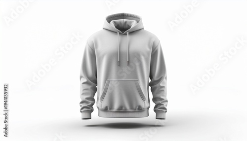 Blank gray hoodie mockup isolated on white background for apparel design.