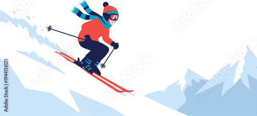Skier descending a steep mountain slope in winter