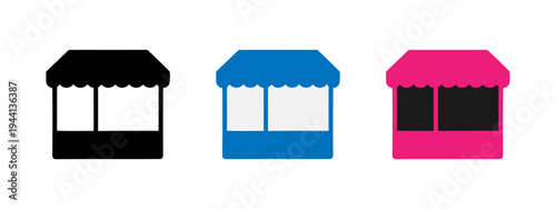 Colorful food stalls with awnings, each in a different color