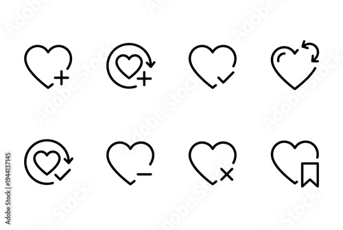 Heart Interaction Line Icon Set Like Add Remove Favorite Love Vector Symbols