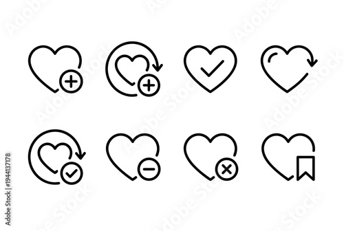 Heart Interaction Line Icon Set Like Add Remove Favorite Love Vector Symbols