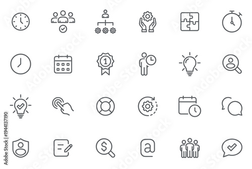 Productivity Line Icon Set Time Management Planning Calendar Workflow Vector Symbols