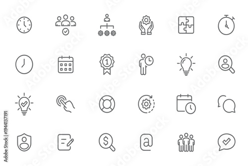 Productivity Line Icon Set Time Management Planning Calendar Workflow Vector Symbols