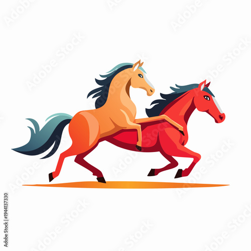 Two Horses Running Side by Side in a Cartoon Style.