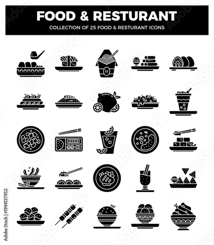 Restaurant food and drink icons on white background. food and restaurant icons.