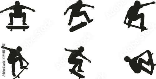 Professional Winter Sports Icon Set Featuring Skiers Downhill Skiing Snowboarding Jumping and Winter Mountain Activity Silhouettes