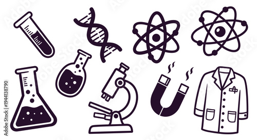 Science Laboratory Equipment and Icons Doodle Style