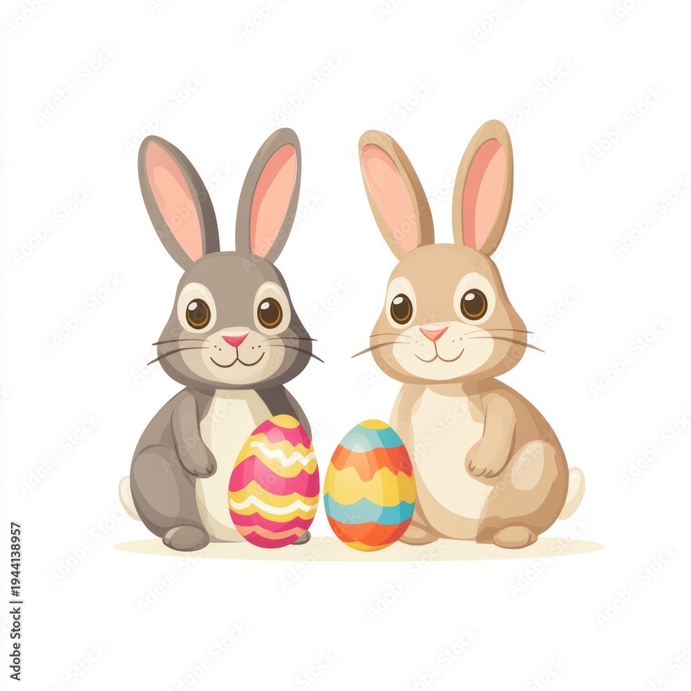 Obraz premium Easter rabbit rabbits eggs illustration.