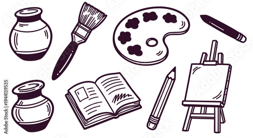 Artistic supplies and creative tools for drawing and painting illustration