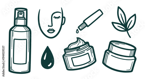Skincare Products and Face Illustration for Beauty and Wellness