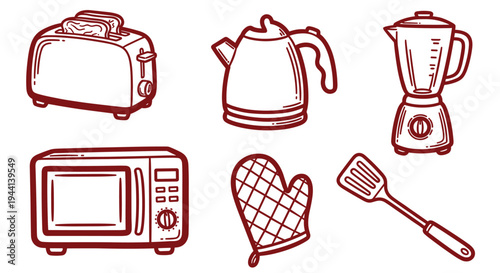 Kitchen Appliance Collection Hand Drawn Illustration