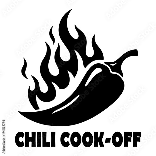 Spicy Red Hot Chili Pepper With Fire Flames, Chili Cook-Off Competition Logo, Mexican Food Spicy Level Graphic, Kitchen Cooking Event Design