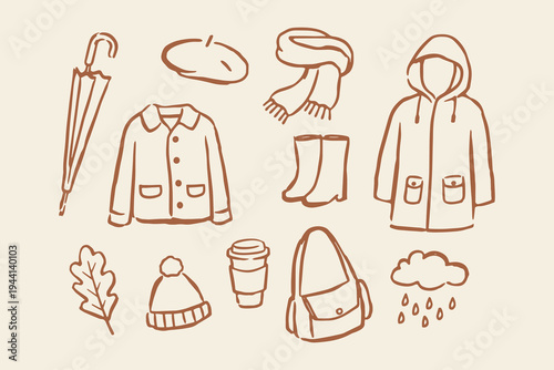Autumn clothing set  hand drawn vector illustration