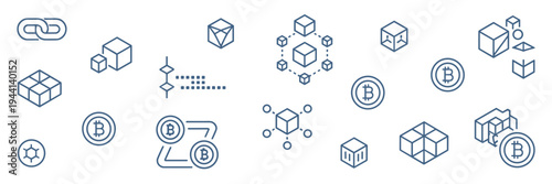 Blockchain technology and crypto icon sheet – Ideal for fintech apps, cryptocurrency news, or decentralized web blogs.