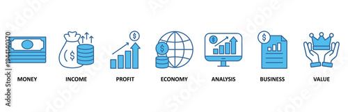 Cash flow icon set illustration contain money, income, profit, economy, analysis, business and value.