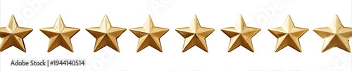 Eight gold stars in a row, arranged horizontally, on a white background