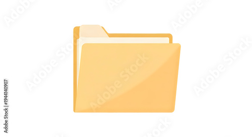3D illustration of an open yellow folder icon with a red paper document and file to organize business data storage and office information archive