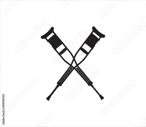 Black crossed crutches medical support device illustration isolated background