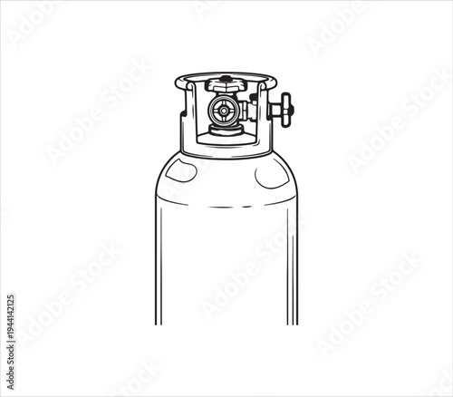 Gas cylinder with pressure valve and regulator attachment illustration