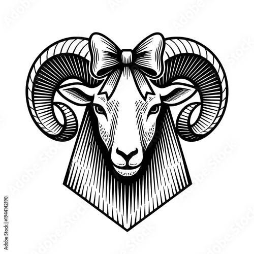 ram head wearing cute bow illustration