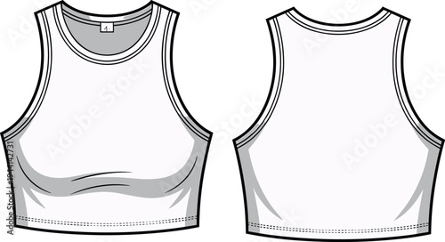 Art & IllustrationTechnical Flat Sketch of a Women's High Neck Cropped Tank Top Featuring a Racerback Style Slim Fit and Athletic Design for Fashion Templates