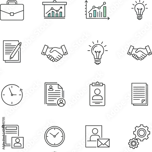 Business Analytics and Office Management Line Icon Set