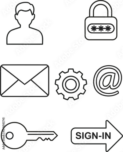 Secure Login and Account Access Outline Illustration