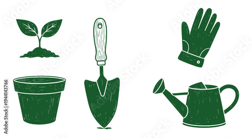 Gardening Tools and Seedling Icon Set for Planting and Growing