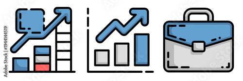 Professional advancement vector icons with briefcase – Great for resume services, recruitment sites, or career planning blogs.