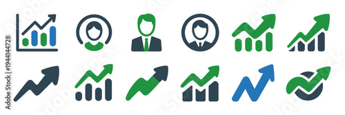 Marketing success icons with customer profile – Suitable for CRM software, advertising campaigns, or target audience research.