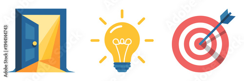 Modern opportunity icons with target and open door – Great for goal setting, business growth strategies, or new ventures.