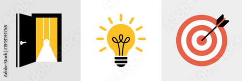 Startup opportunity icon sheet with goal target – Perfect for pitch decks, entrepreneurship workshops, or marketing plans.