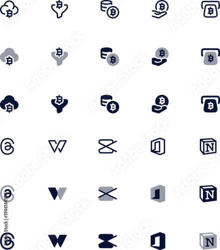 Professional Dark Blue Cryptocurrency and Financial Data Icons